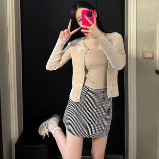 早春季韩系chic富家千金高级感温柔风气质针织开衫裙子三件套装女