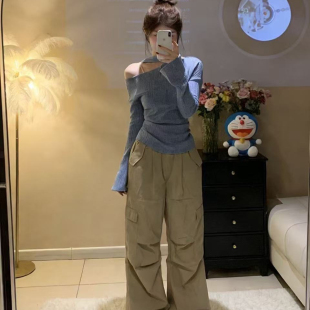 春装搭配一整套辣妹纯欲风高级感港味复古chic上衣工装裤两件套装