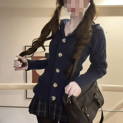 秋季穿搭小个子连帽毛衣裙子套装