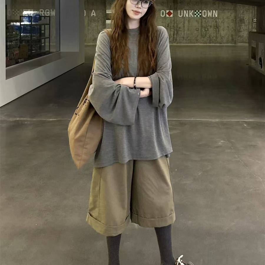 早秋韩系高级感七分阔腿裤套装女图片