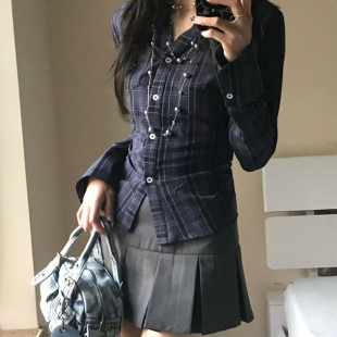 早秋穿搭一整套御姐轻熟气质辣妹炸街韩系学院风衬衫 短裙两件套装
