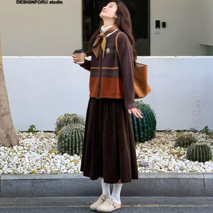 秋冬装搭配一整套高级感御姐盐系轻熟风气质毛衣开衫裙子两件套装