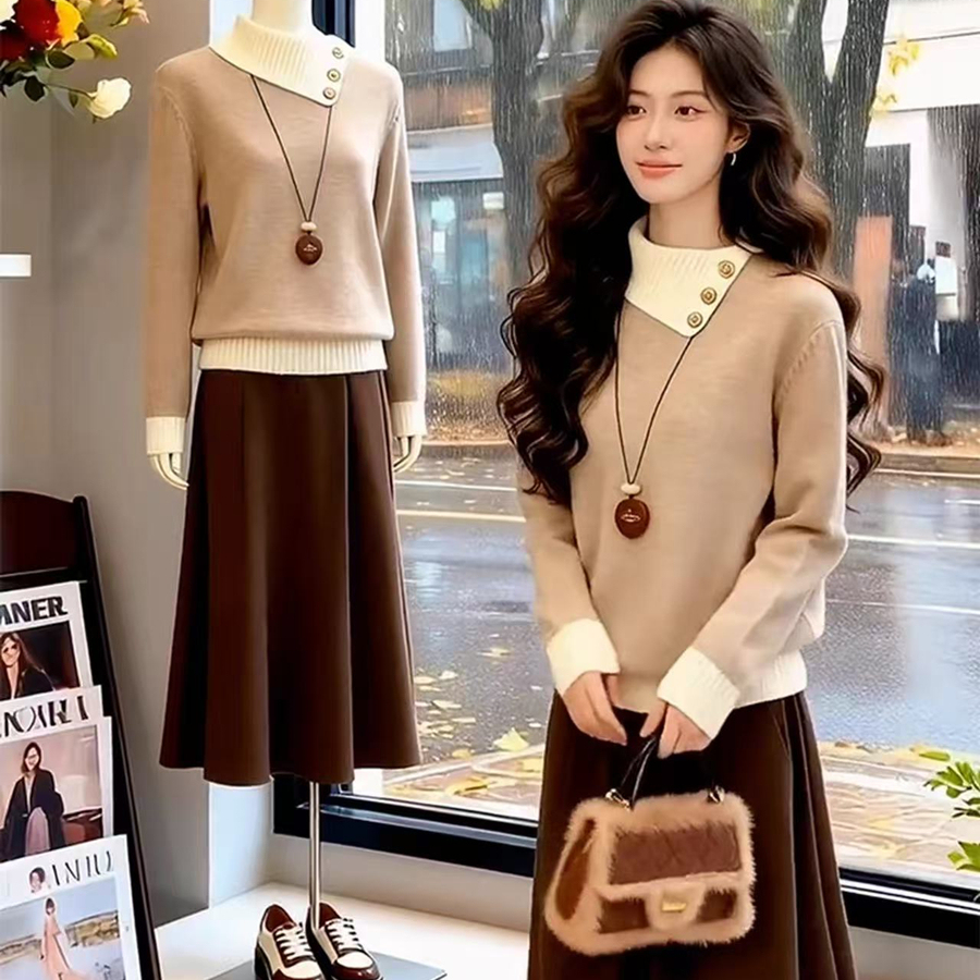针织毛衣半身裙两件套装女