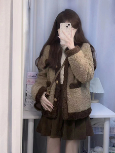 小香风羊羔毛外套短裙两件套装 深秋冬装 搭配一整套小个子穿搭韩版