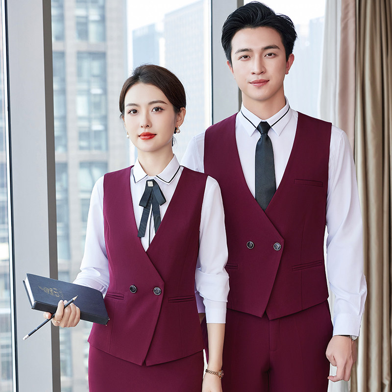 职业套装女春秋长袖酒店前台接待正装马甲套装裙酒店美容院工作服