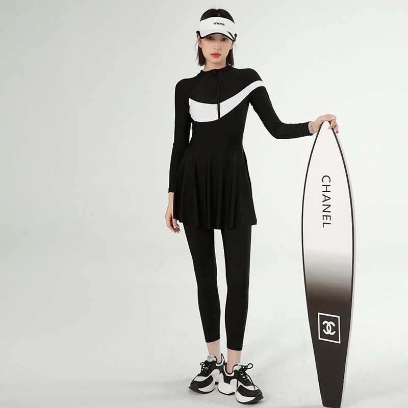 泳衣女保守2024新款爆款微胖显瘦连体裙式大码休闲长裤运动游泳装