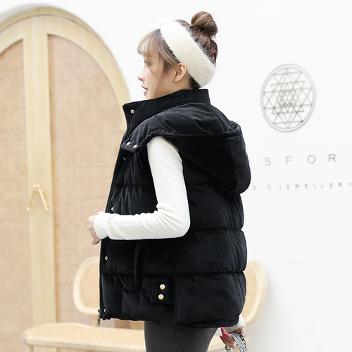 Бархатный короткий демисезонный жилет с капюшоном, пуховик с пухом без рукавов, куртка