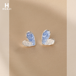 花迹渐变色水晶蓝色耳钉女2026新款洋气s耳饰品冷淡风复古耳饰潮