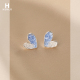 花迹渐变色水晶蓝色耳钉女2026新款 洋气s耳饰品冷淡风复古耳饰潮