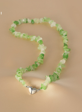 花迹绿色串珠爱心项链女