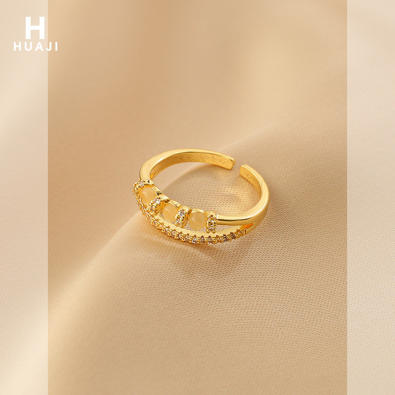 花迹双排钻戒指女潮轻奢小众精致食指戒日韩时尚个性简约指环