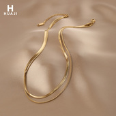 锁骨链 小众设计百搭个性 花迹双层叠戴蛇骨项链女ins夏季 2026新款