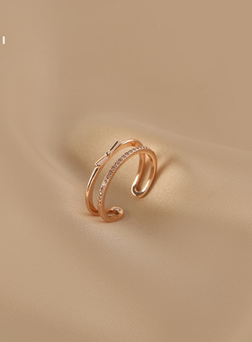 花迹高级感蝴蝶结镶钻双层戒指女