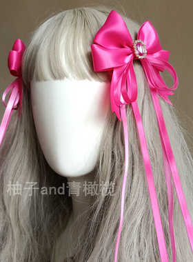 玫粉蝴蝶结对夹浓粉lolita小物