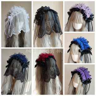 特洛丽塔哥特头纱发带暗黑覆面头饰亚文化蕾丝面纱lolita修女发饰