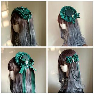 绿色洛丽塔礼帽cal系lolita发夹小物星辰之礼发带蝴蝶结头饰边夹