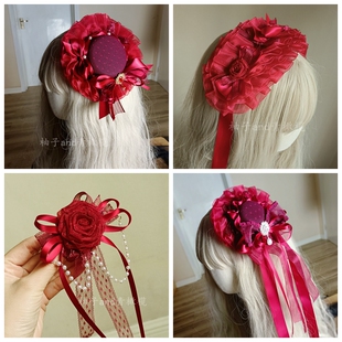 红色洛丽塔发带发夹寂静庄园星河璀璨蝶葬小物哥特礼帽蔷薇少女