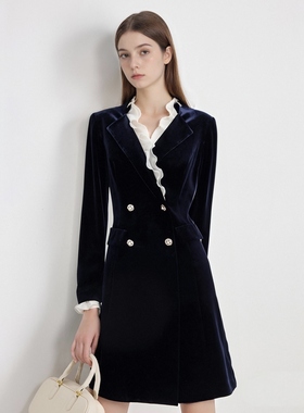 珂蒂丝绒秋新款法式宫廷风荷叶边时尚西装裙RF07043N4