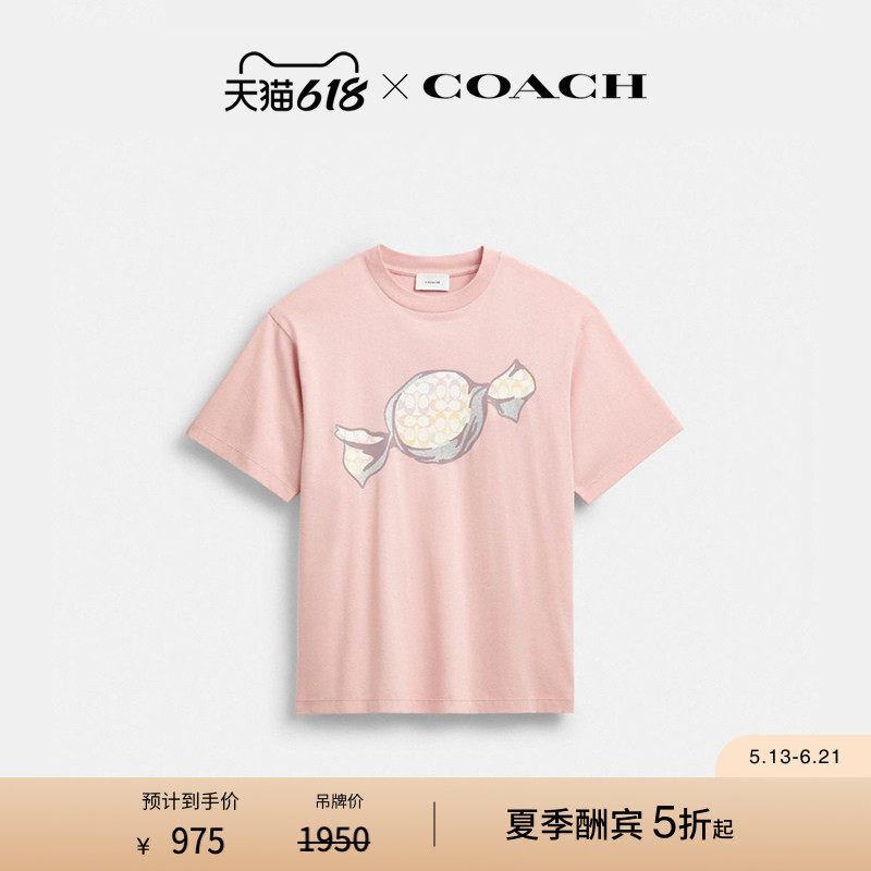 COACH/蔻驰女士糖果图案棉质休闲T恤短袖上衣宽松高级感