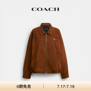 【新品】COACH/蔻驰女士HERITAGE C宽大型皮革BOMBER夹克外套上衣