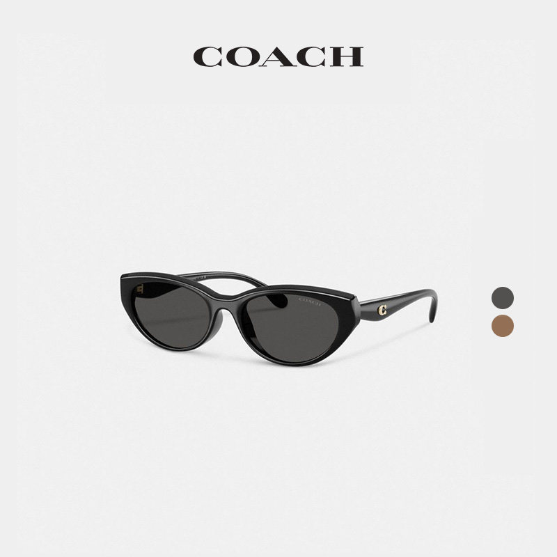 COACH/蔻驰女士C字饰件椭圆形猫眼框太阳眼镜高级黑色