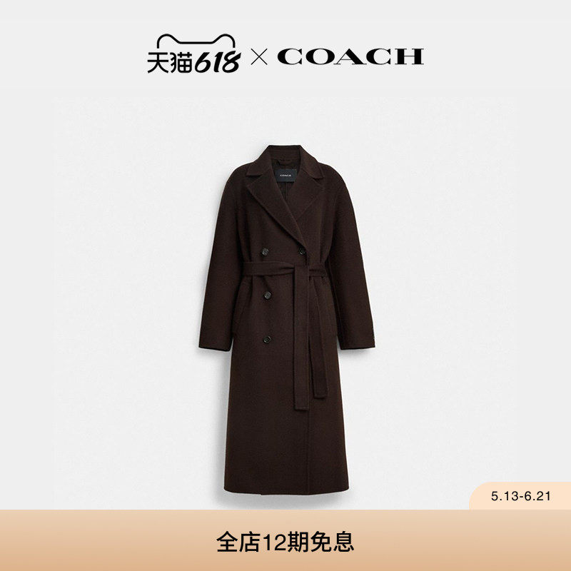 COACH/蔻驰女士含羊毛双面腰带大衣外套长袖上衣高级感