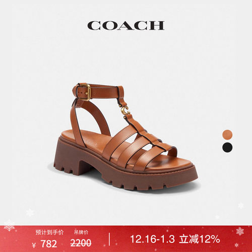 COACH/蔻驰女士立体C字饰件厚底渔夫凉鞋舒适设计感黑色