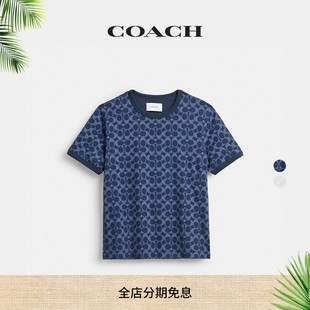 COACH 上衣老花 蔻驰女士棉质经典 标志饰边T恤短袖