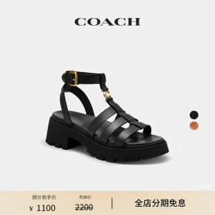 蔻驰女士立体C字饰件厚底渔夫凉鞋 COACH 舒适设计感黑色 新品