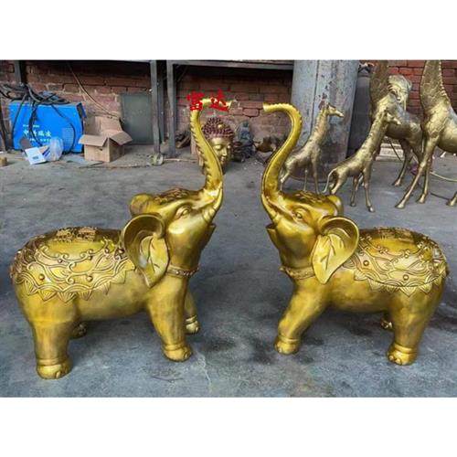铜大象元宝吸水象成对黄铜精工礼品亚洲象锻铜城市景观动物雕塑