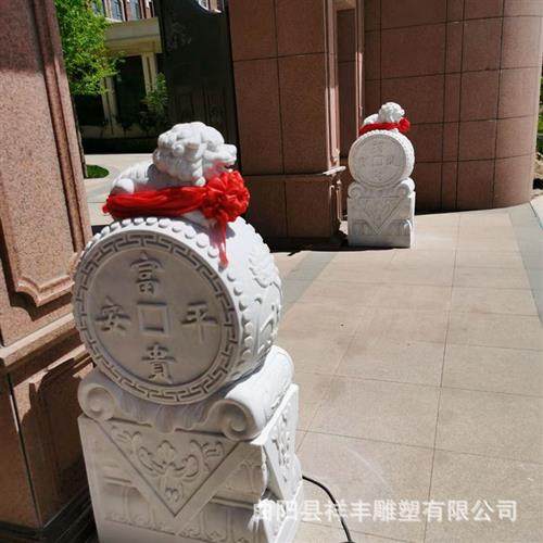 石雕仿古门墩庭院酒店门口汉白玉抱鼓石一对小象石狮摆件厂家供应