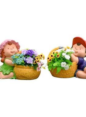 户外卡通兔子雕塑仿真动物花缸摆件幼儿园玻璃钢园林小品草坪装饰