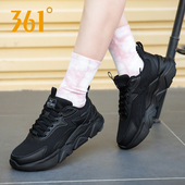 女黑色跑步鞋 春秋透气网面鞋 子361度女鞋 361运动鞋 厚底增高休闲鞋