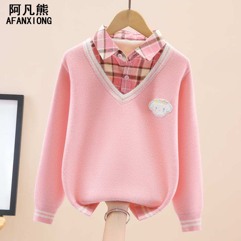 女童加绒毛衣衬衫领假两件秋冬2025新款加厚一体绒冬季儿童打底衫,童装/婴儿装/亲子装,毛衣/针织衫,淘宝优惠券,粉丝福利购,淘宝优惠卷