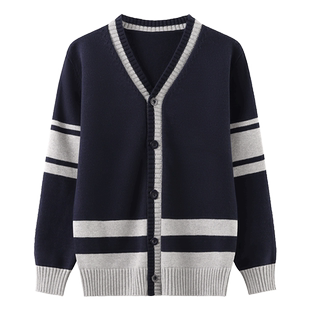 儿童针织开衫春秋款男童针织衫外套男孩纯棉中大童薄款外搭毛衣男