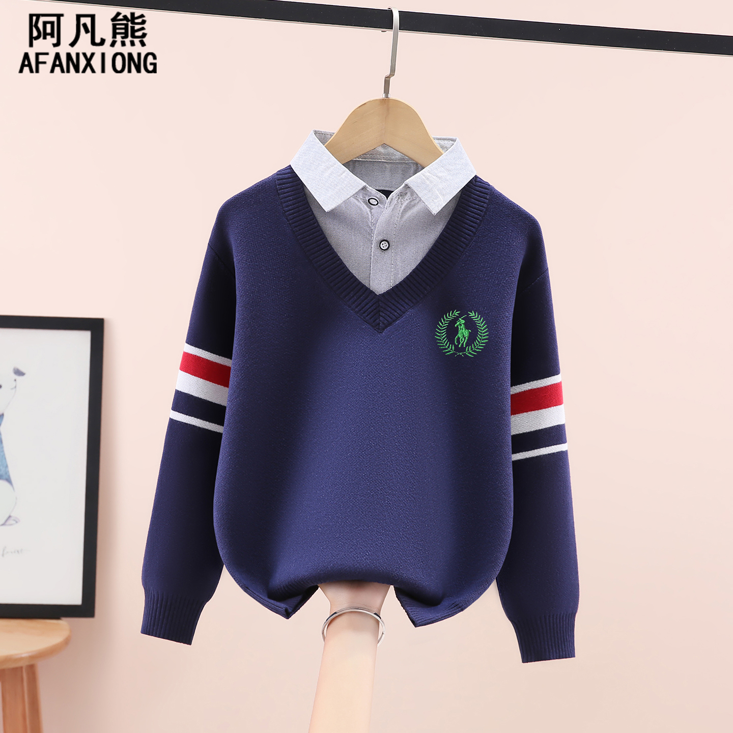 毛衣男童冬2025新款假两件