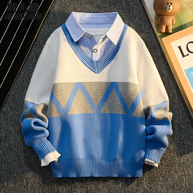 男童2025新款毛衣儿童假两件纯棉