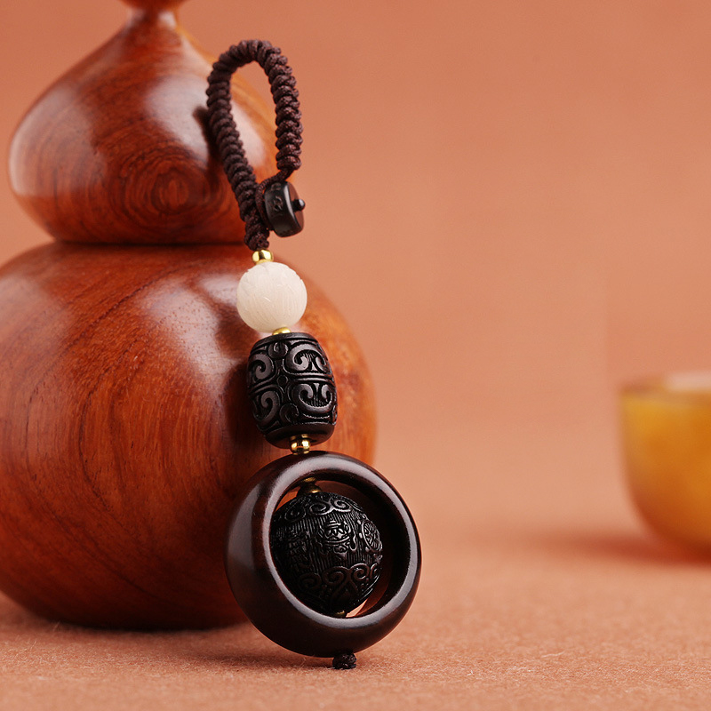 紫檀木转运珠钥匙扣汽车钥匙圈挂件手工编织创意X男女挂坠绳扣