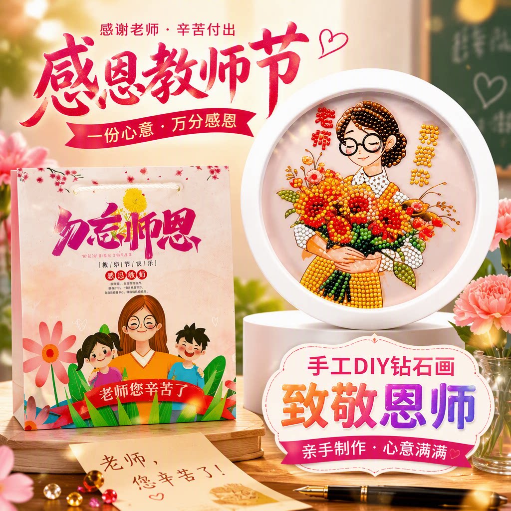 送老师教师节珍珠画手工diy自制材料儿童钻石贴画幼儿园学生礼物