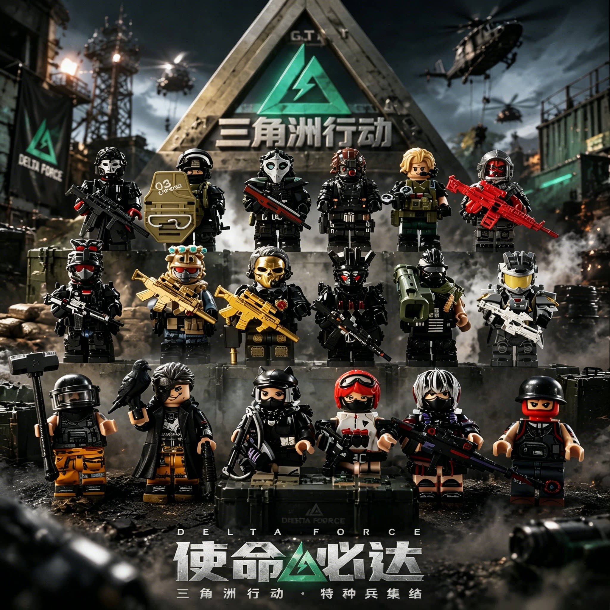 三角洲行动周边积木小人仔拼装武器特种兵威龙干员军事枪全套玩具