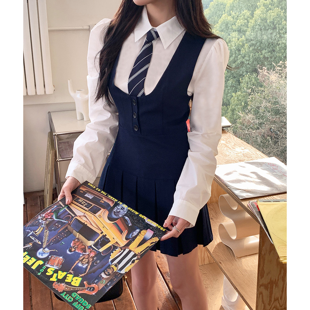 韩系学院风jk秋冬新款白衬衫女打底上衣有领带搭连衣裙