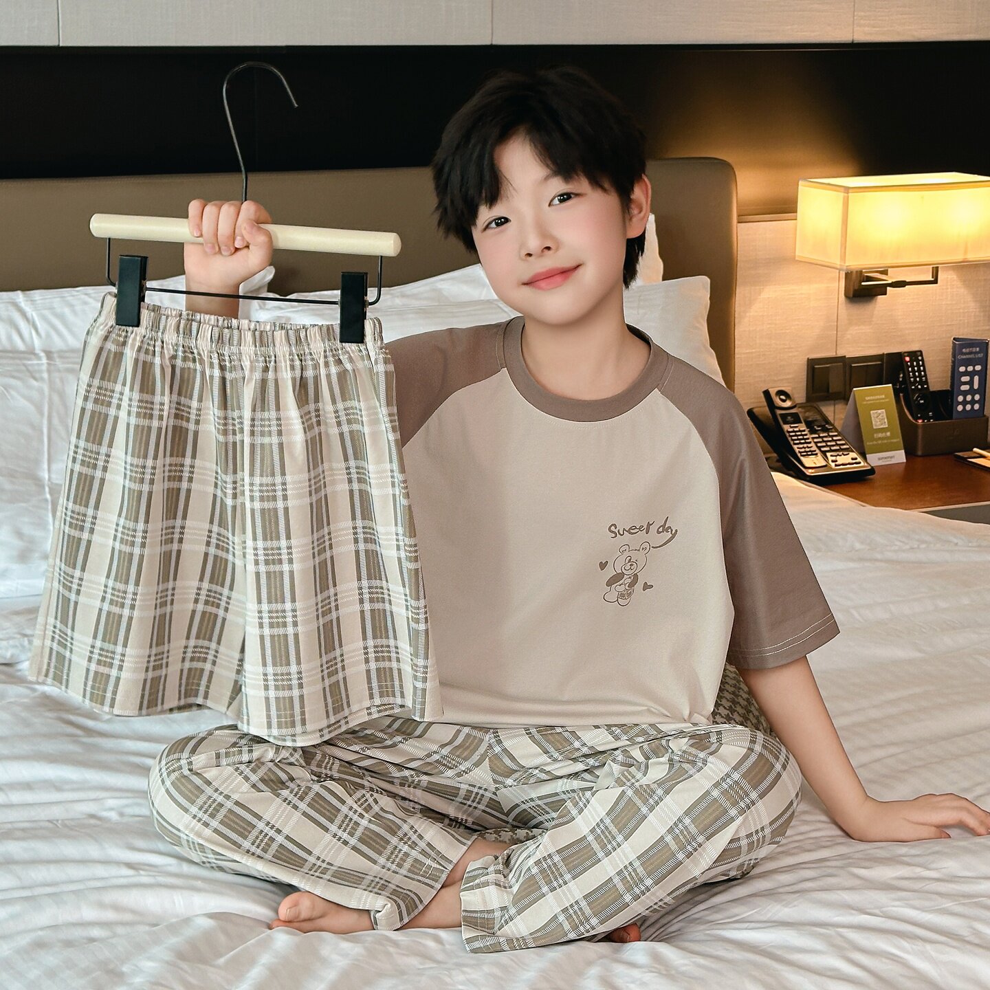 睡衣男童夏季纯棉短袖薄款儿童青少年男生可外穿家居服套装夏天