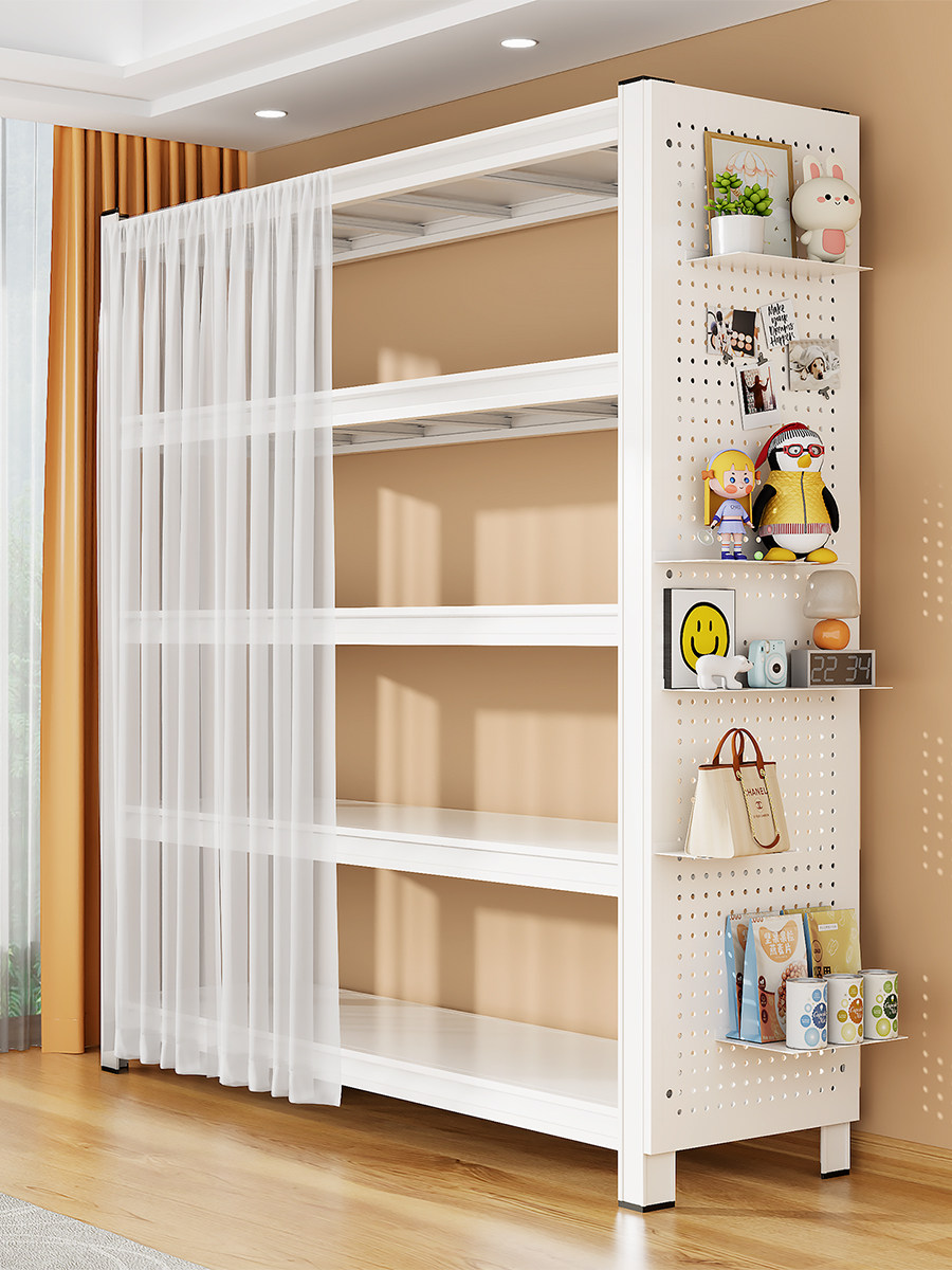 带洞洞板防尘帘置物架多层收纳架家用储物架客厅书架落地阳台货架