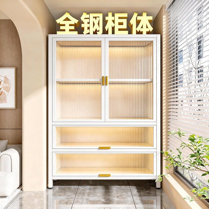 阳台收纳柜侧边柜子靠墙一体收纳柜防水防晒多层铁皮柜家用置物柜