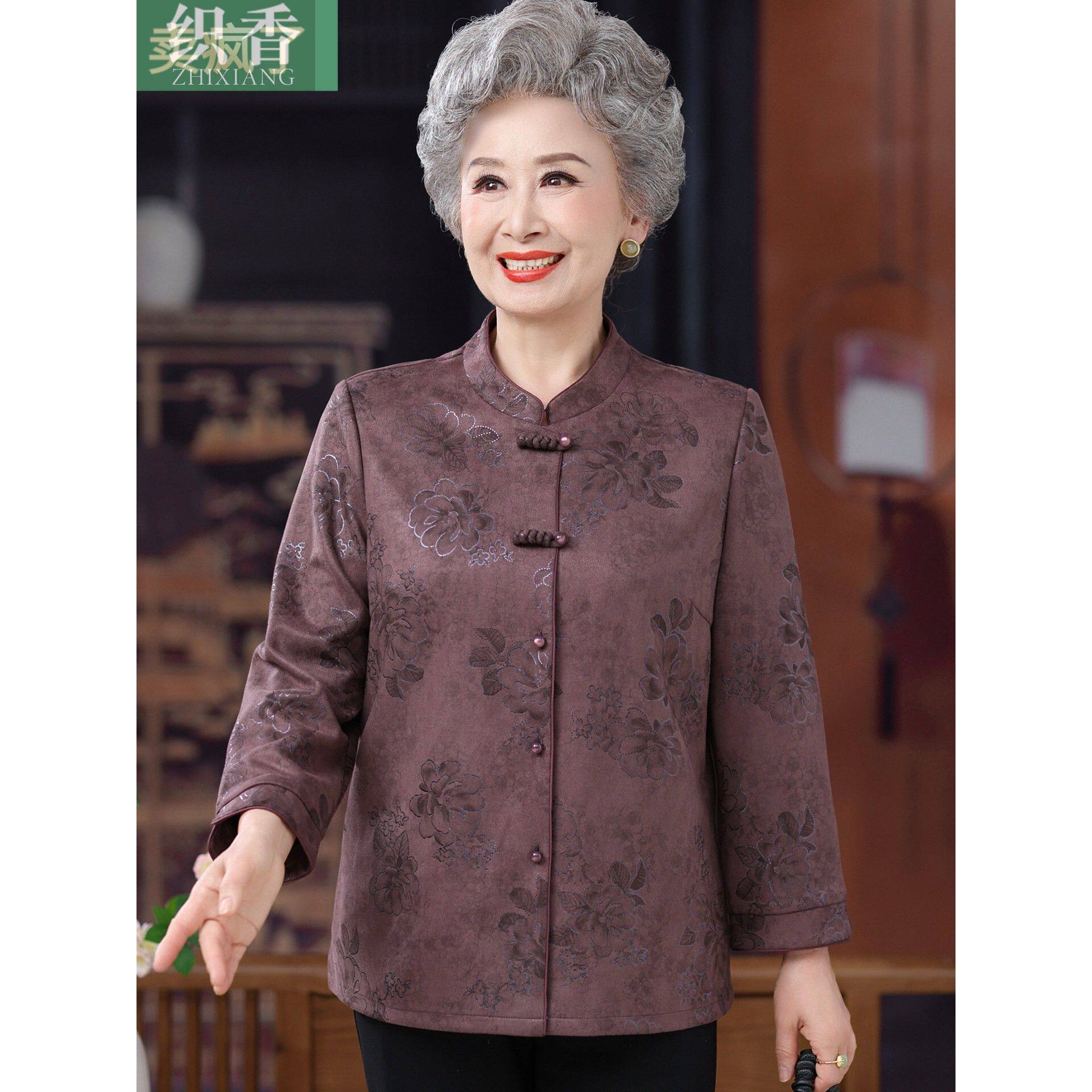 老年人女秋装奶奶衬衫长袖新中式盘扣老人衣服老太太唐装妈妈衬衣