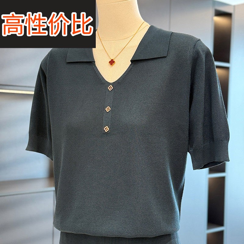 时尚减龄妈妈装针织衫女短袖2025年夏装新款上衣洋派百搭中年T恤