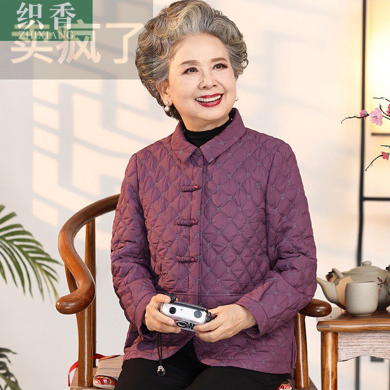 奶奶春秋时尚外套小个子妈妈轻薄棉袄老太太中老年女冬装羽绒棉服