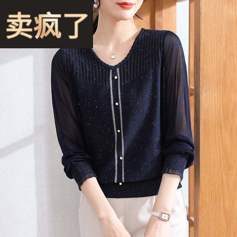 年轻妈妈春装长袖蕾丝减龄针织小衫2026新款中老年女装春秋上衣服