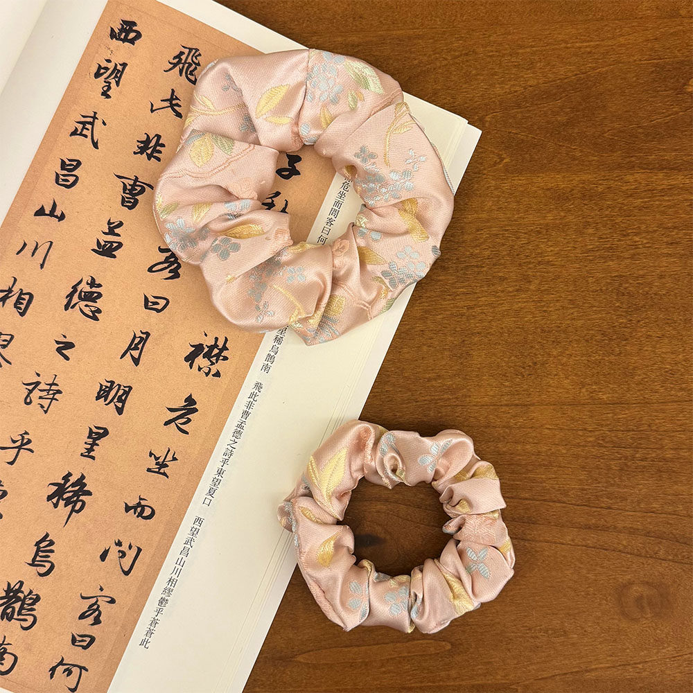 人丝织锦缎粉色大肠发圈古风汉服头饰皮筋头花旗袍配饰新中式头绳