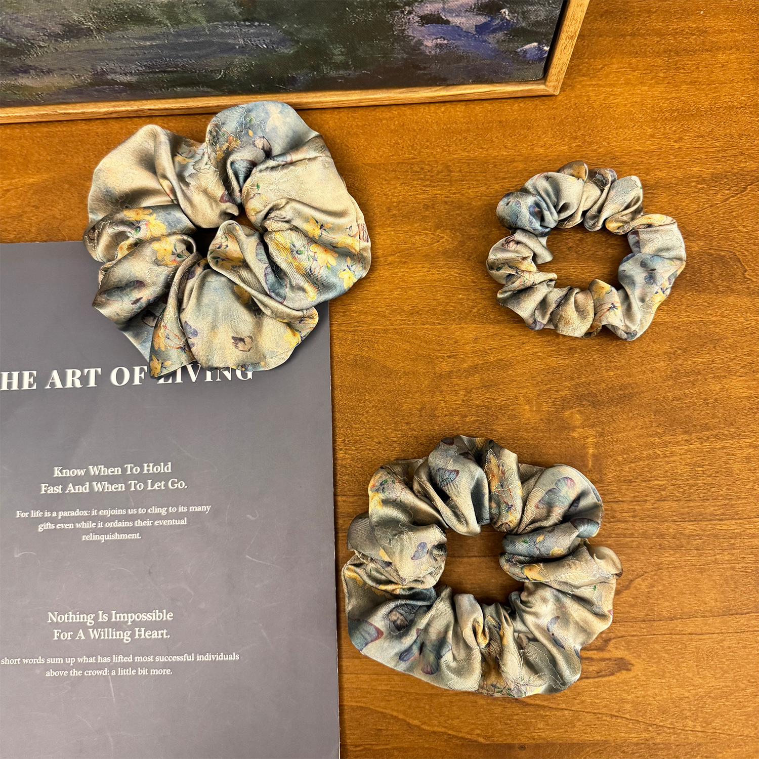 人丝织锦缎大肠发圈马尾丸子头发饰发绳质感高级绸缎面 庄周梦蝶